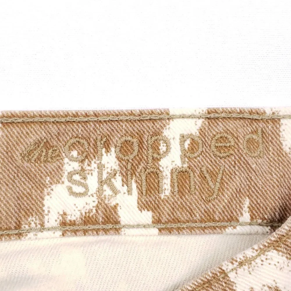 7 For All‎ Mankind Cropped Skinny Jeans Beige White Ikat Print 27 Stretch Denim - Picture 6 of 9